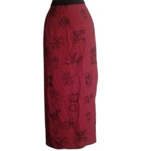 Intriguing Threads L large wrap long maxi skirt Red Black Floral Flowers